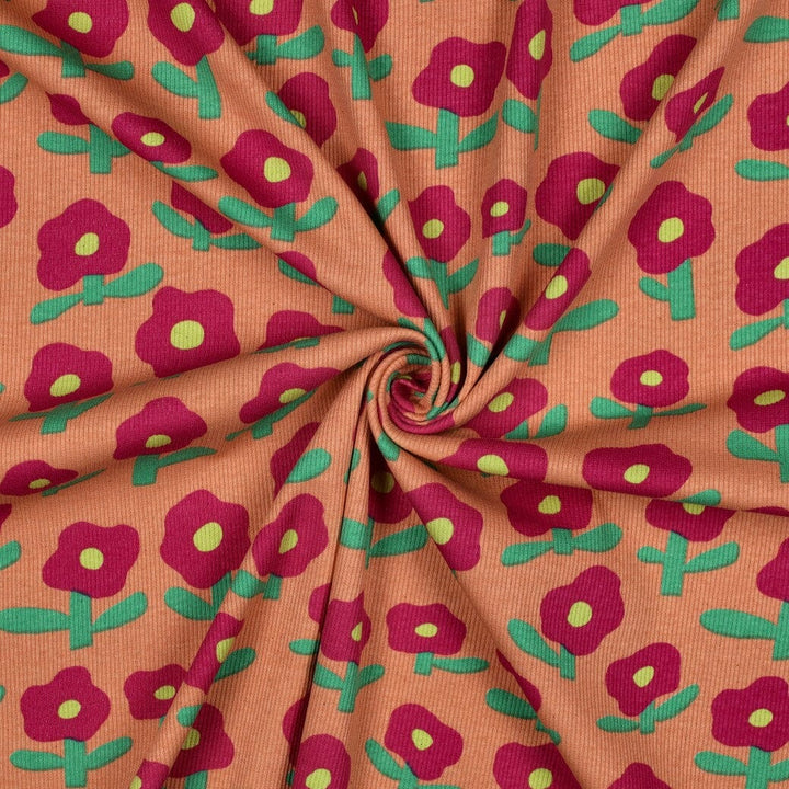 Bio Rib-Jersey Flowerpower - Pfirsich | Jennifer Bouron Fadenwunsch 