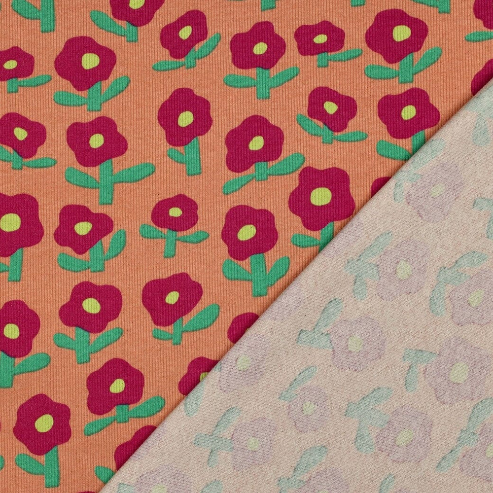 Bio Rib-Jersey Flowerpower - Pfirsich | Jennifer Bouron Fadenwunsch 