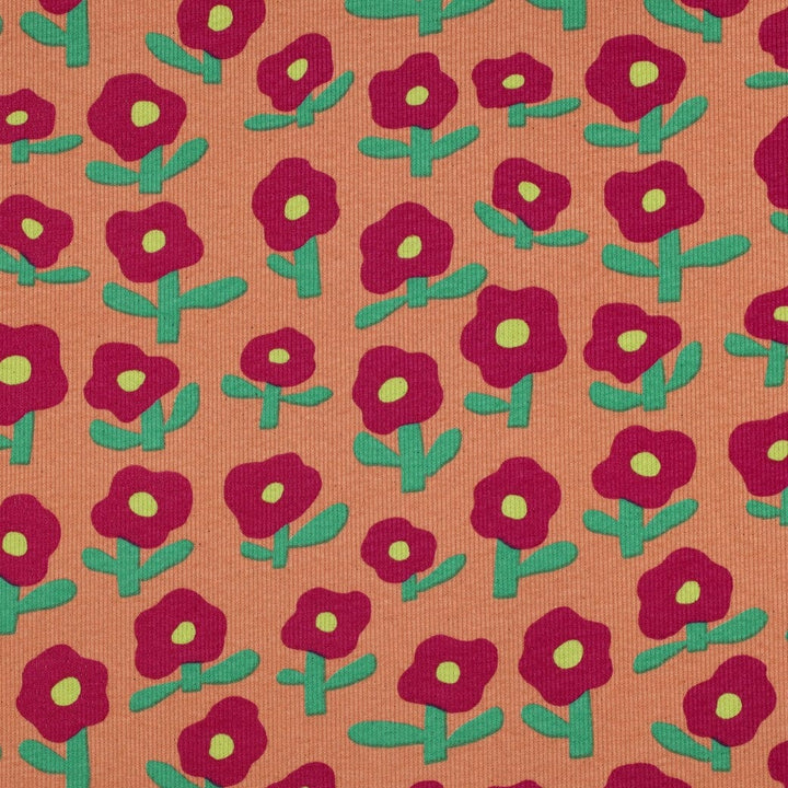 Bio Rib-Jersey Flowerpower - Pfirsich | Jennifer Bouron Fadenwunsch 