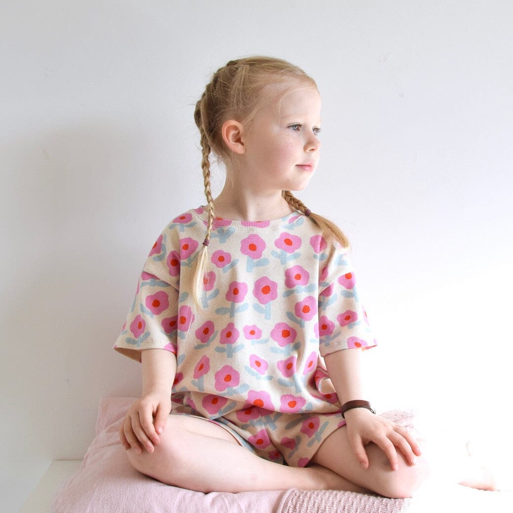 Bio Rib-Jersey Flowerpower - Natur / Rosa | Jennifer Bouron Fadenwunsch 