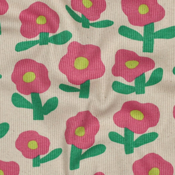 Bio Rib-Jersey Flowerpower - Natur / Grün | Jennifer Bouron Fadenwunsch 
