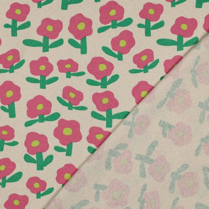 Bio Rib-Jersey Flowerpower - Natur / Grün | Jennifer Bouron Fadenwunsch 
