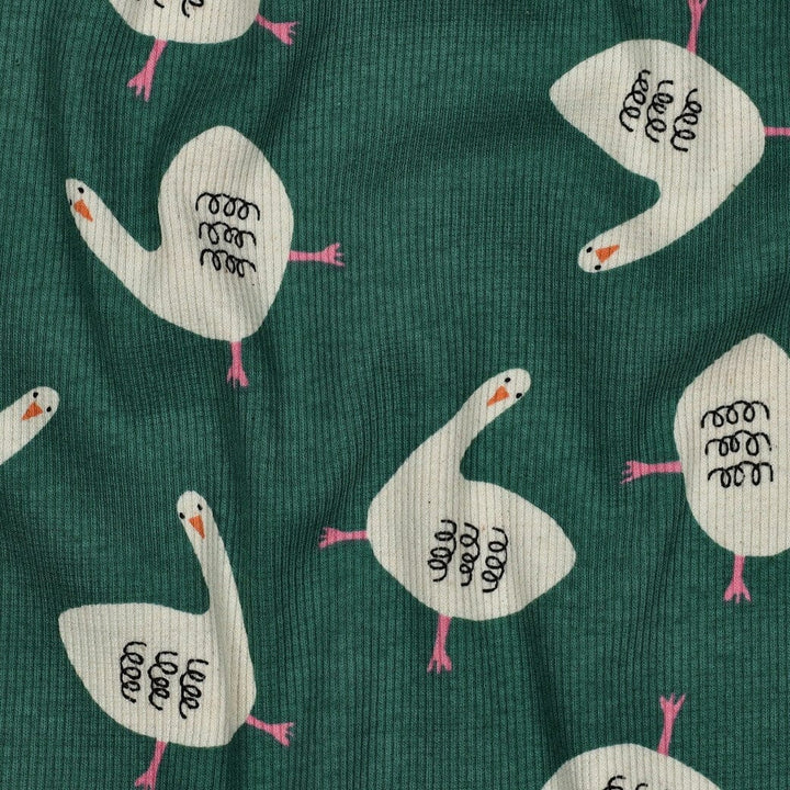 Bio Rib-Jersey Gänse - Grün | Jennifer Bouron Fadenwunsch 