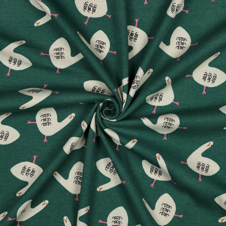Bio Rib-Jersey Gänse - Grün | Jennifer Bouron Fadenwunsch 