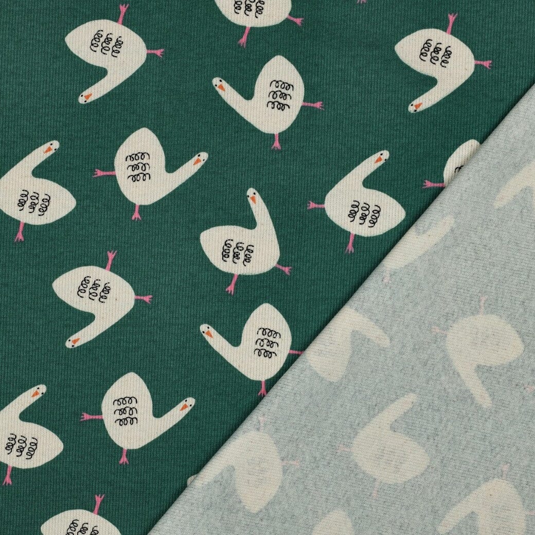 Bio Rib-Jersey Gänse - Grün | Jennifer Bouron Fadenwunsch 