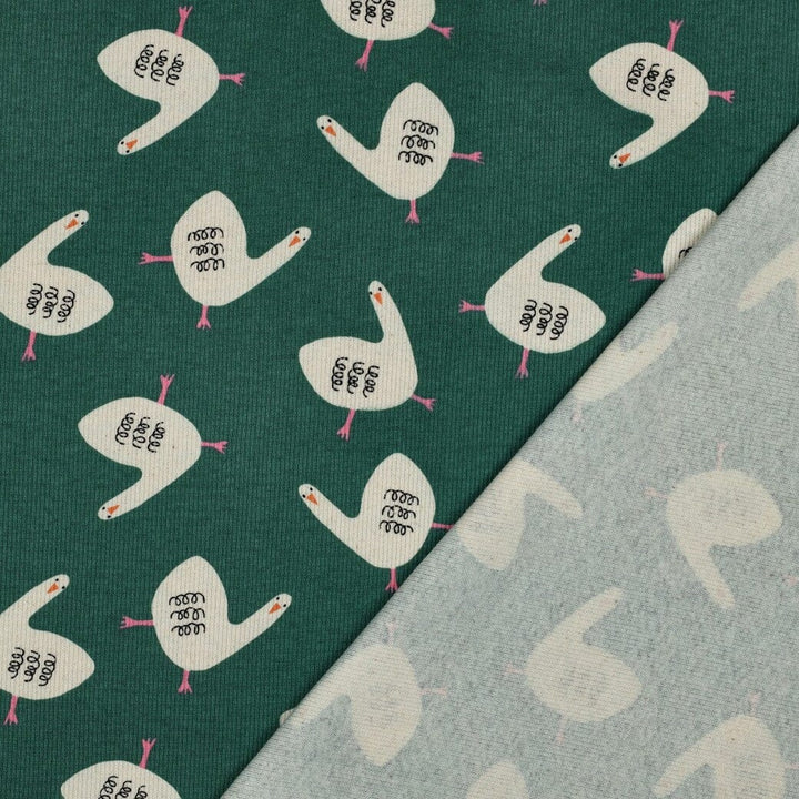 Bio Rib-Jersey Gänse - Grün | Jennifer Bouron Fadenwunsch 