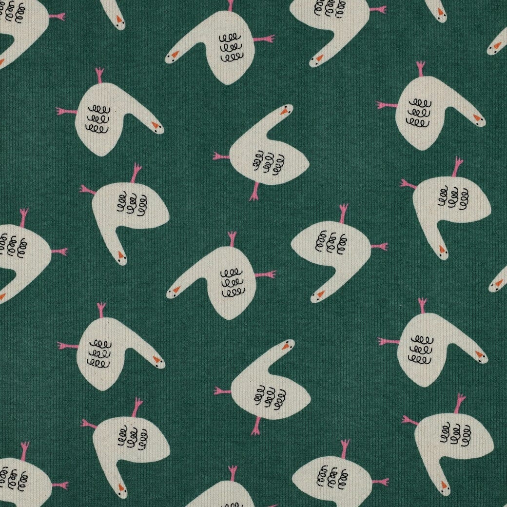 Bio Rib-Jersey Gänse - Grün | Jennifer Bouron Fadenwunsch 
