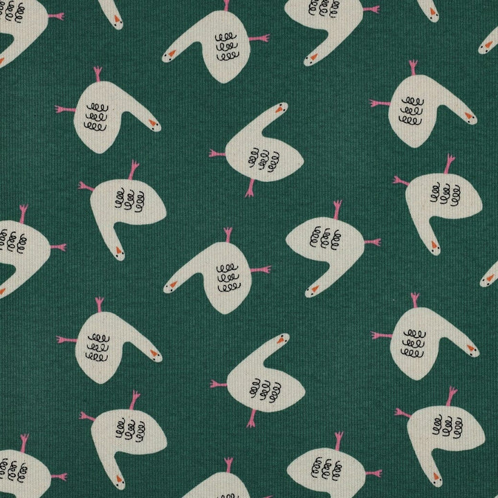 Bio Rib-Jersey Gänse - Grün | Jennifer Bouron Fadenwunsch 