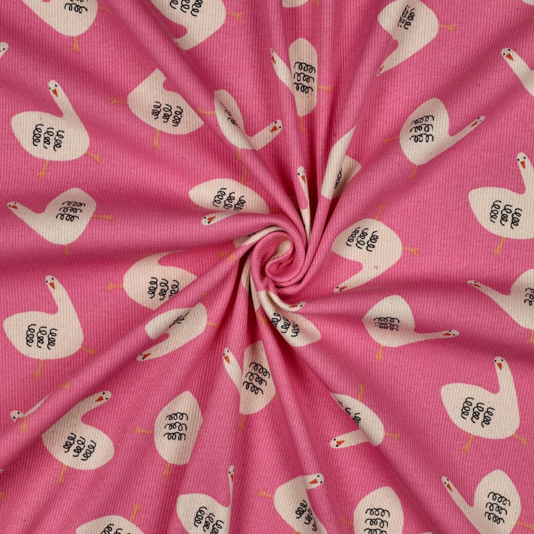 Bio Rib-Jersey Gänse - Fuchsia | Jennifer Bouron Fadenwunsch 