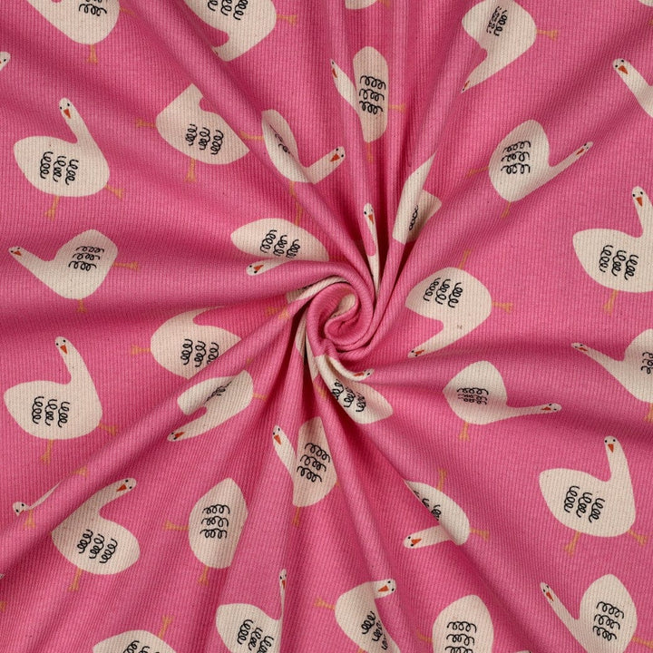Bio Rib-Jersey Gänse - Fuchsia | Jennifer Bouron Fadenwunsch 