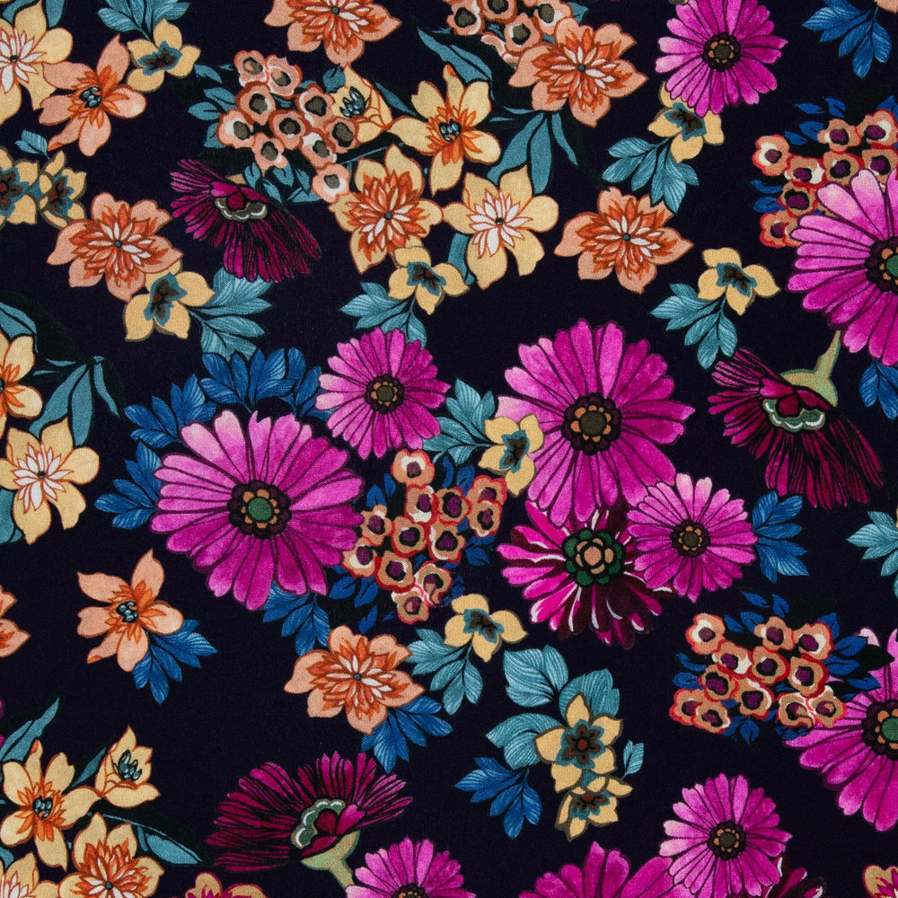 Viskosejersey „Boho Bloom“ | Pink-Dunkelblau Swafing 