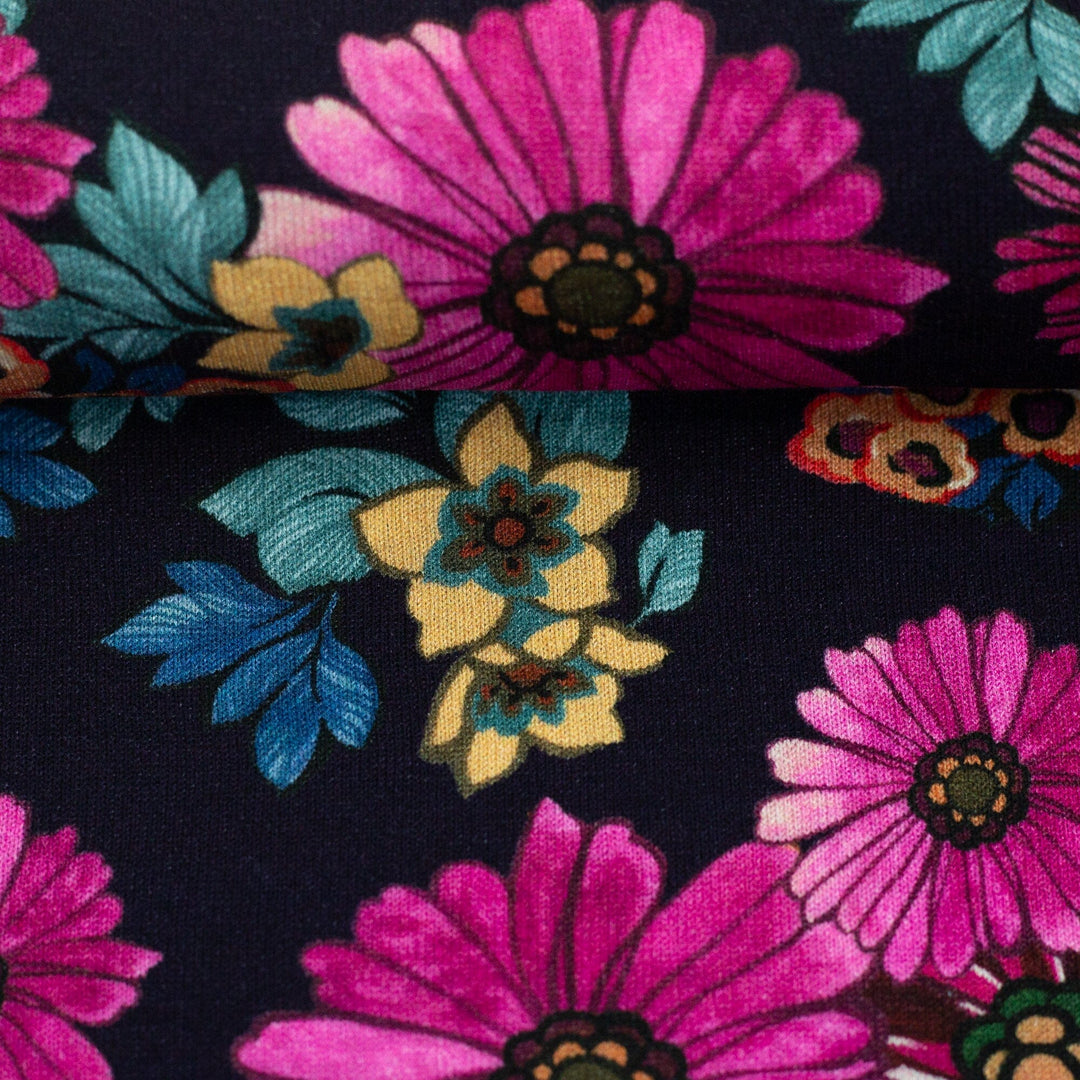 Viskosejersey „Boho Bloom“ | Pink-Dunkelblau Swafing 