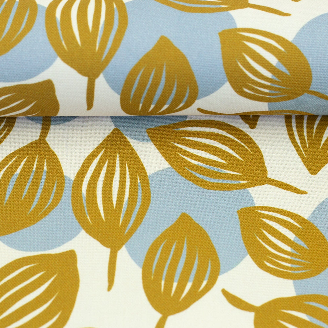 Canvas | Dots & Leaves - Senf / Naturweiß | Emjo Design Fadenwunsch 