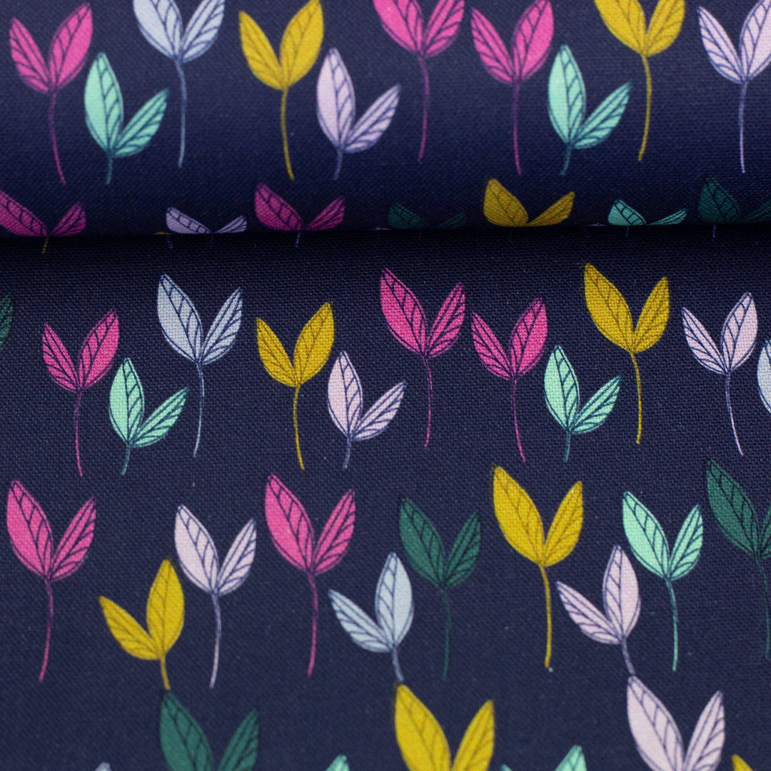 Canvas | Dancing Leaves - Dunkelblau | Emjo Design Fadenwunsch 