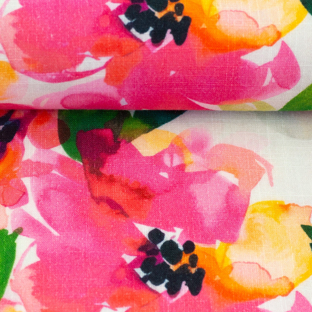 Musselin Flowers Fuchsia - Weiß Fadenwunsch 