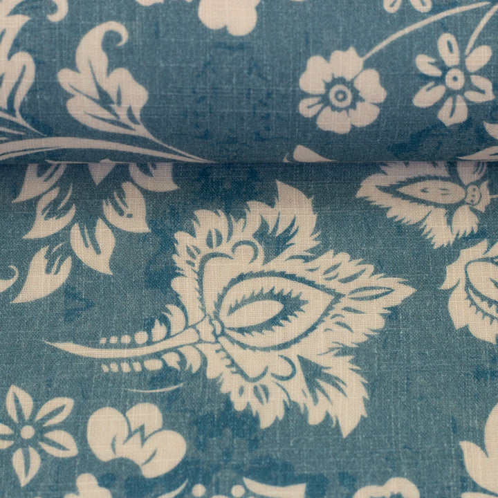 Musselin Paisley – Blau / Naturweiß Fadenwunsch 