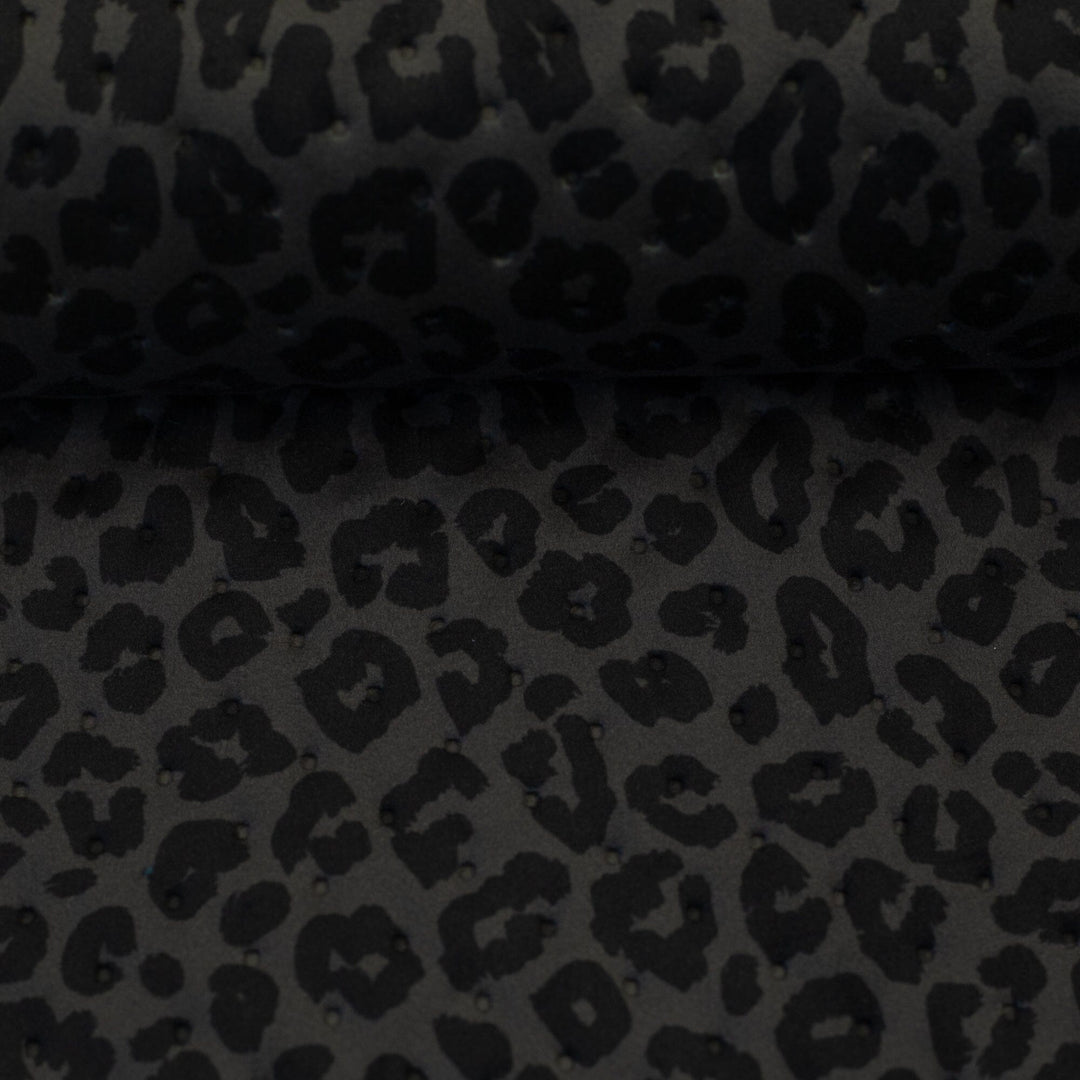 Steppsamt mit Punktprägung Leoprint Grey Fadenwunsch 