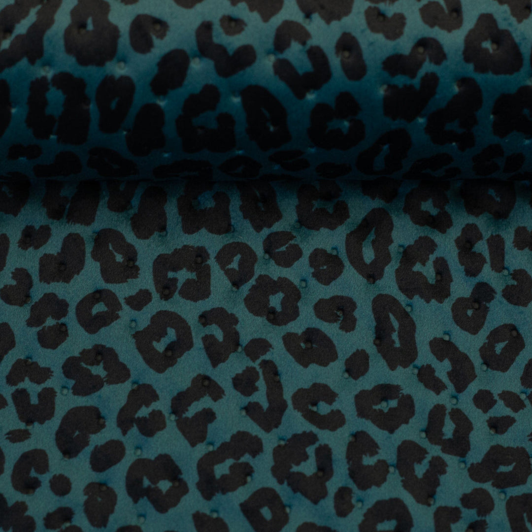 Steppsamt mit Punktprägung Leoprint Green Fadenwunsch 