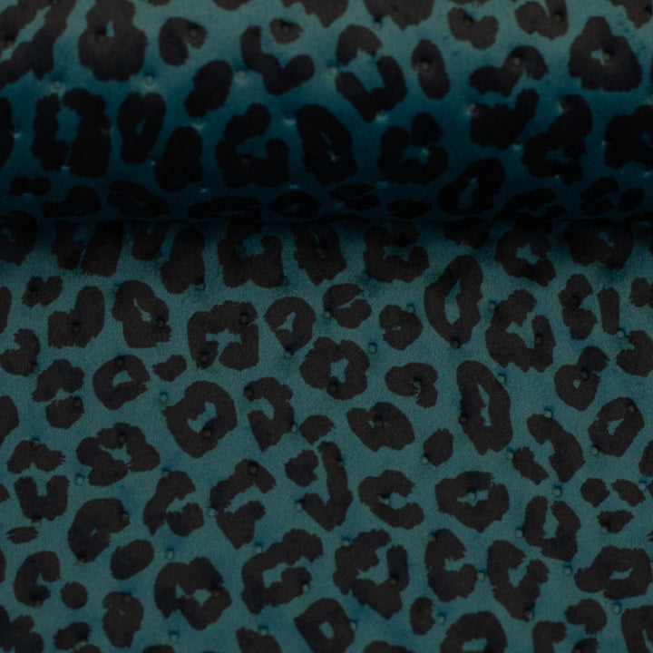 Steppsamt mit Punktprägung Leoprint Green Fadenwunsch 