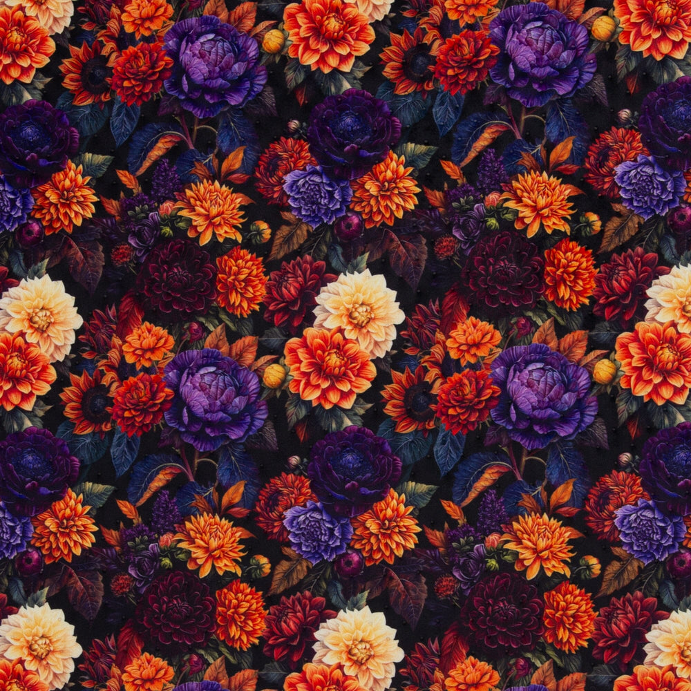 Steppsamt mit Punktprägung Floral Midnight Fadenwunsch 