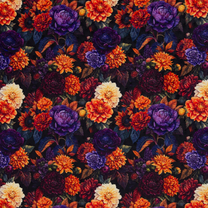 Steppsamt mit Punktprägung Floral Midnight Fadenwunsch 