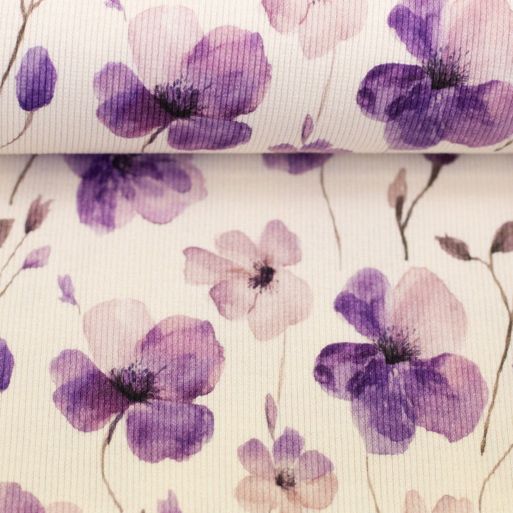 Rib-Jersey Aquarellblüten Flieder Swafing 