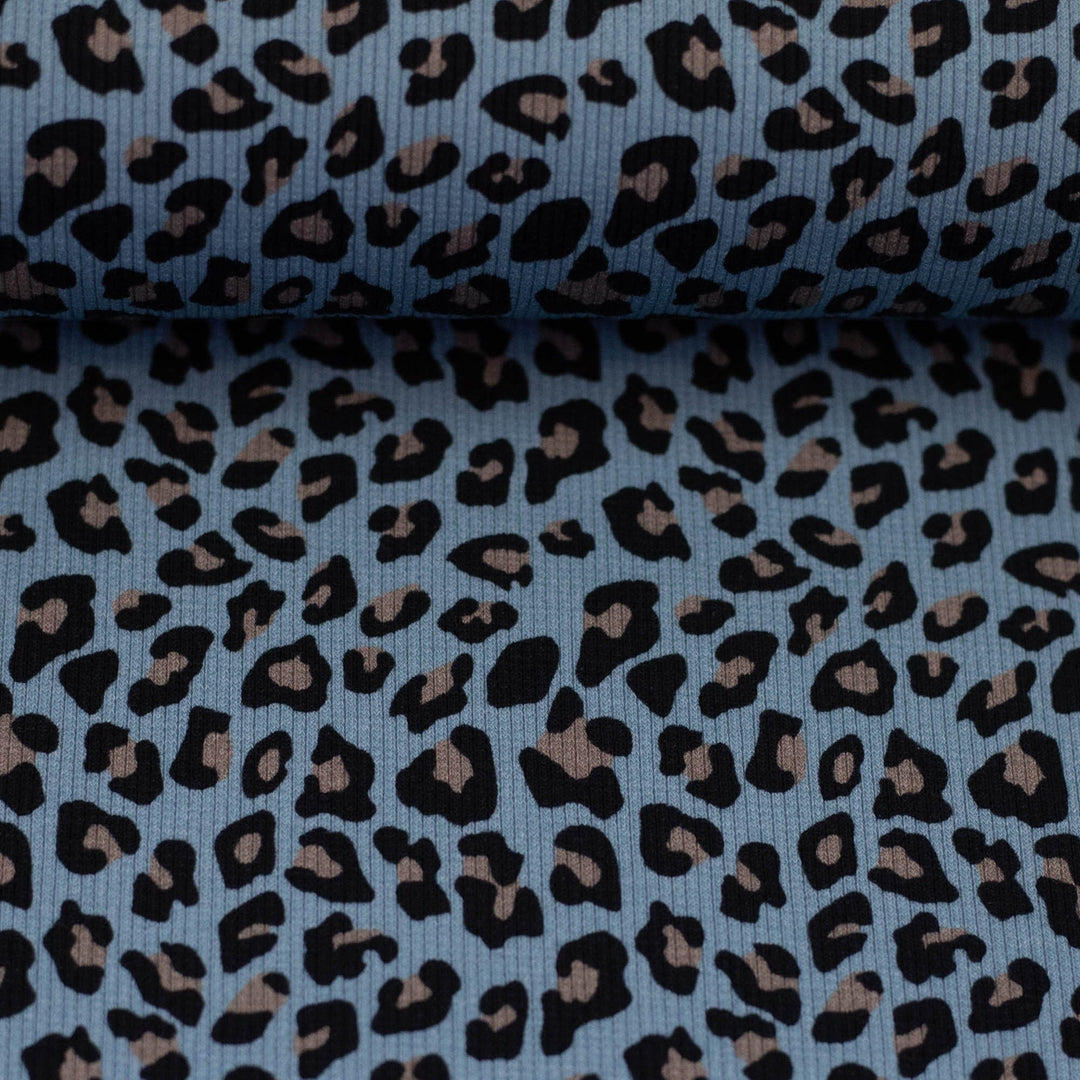 Rib-Jersey Leoprint Blau Swafing 