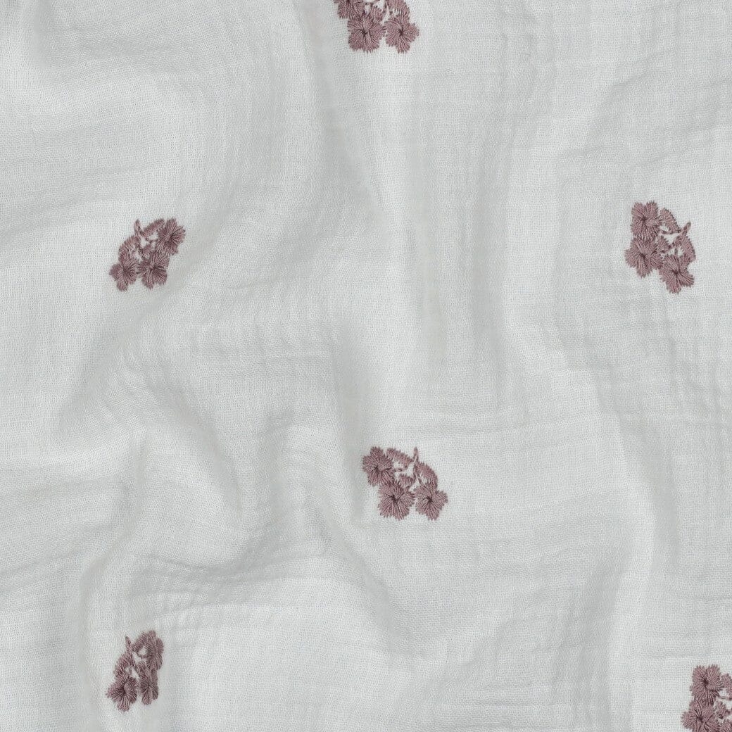 Bestickter Musselin - Blumen Weiß & Altrosa Fadenwunsch 