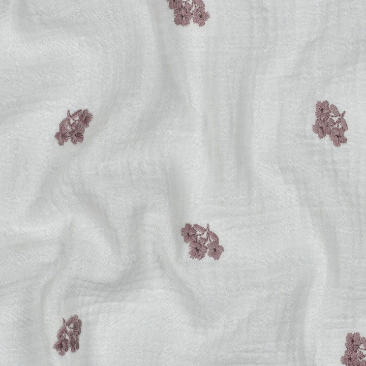 Bestickter Musselin - Blumen Weiß & Altrosa Fadenwunsch 