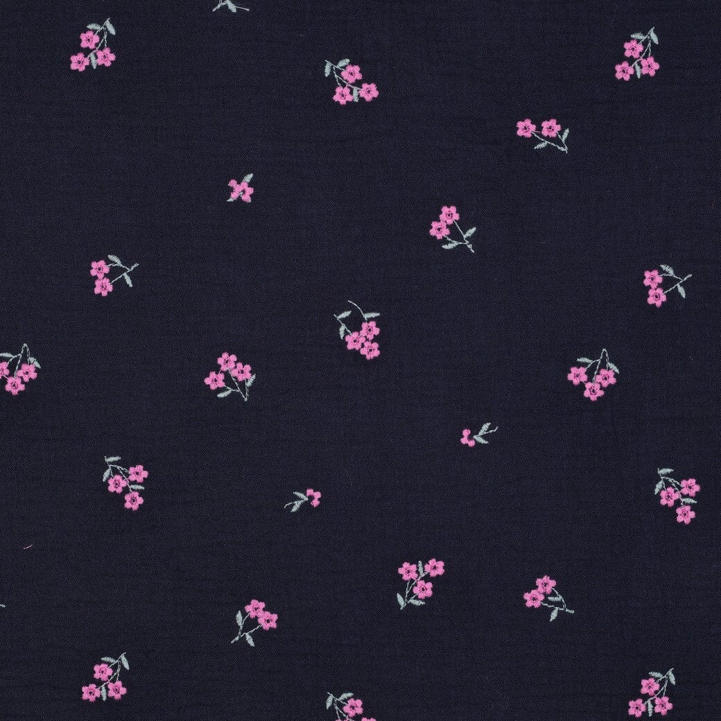 Bestickter Musselin - Blumen Marineblau