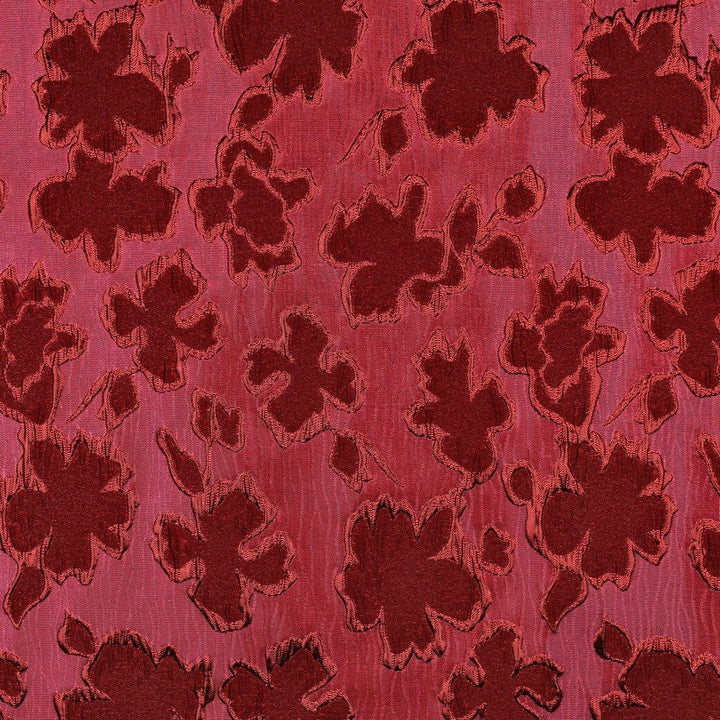 Jacquard Blumenstoff Rot Pink – Gewebter Strukturstoff mit Blüten Poppy 
