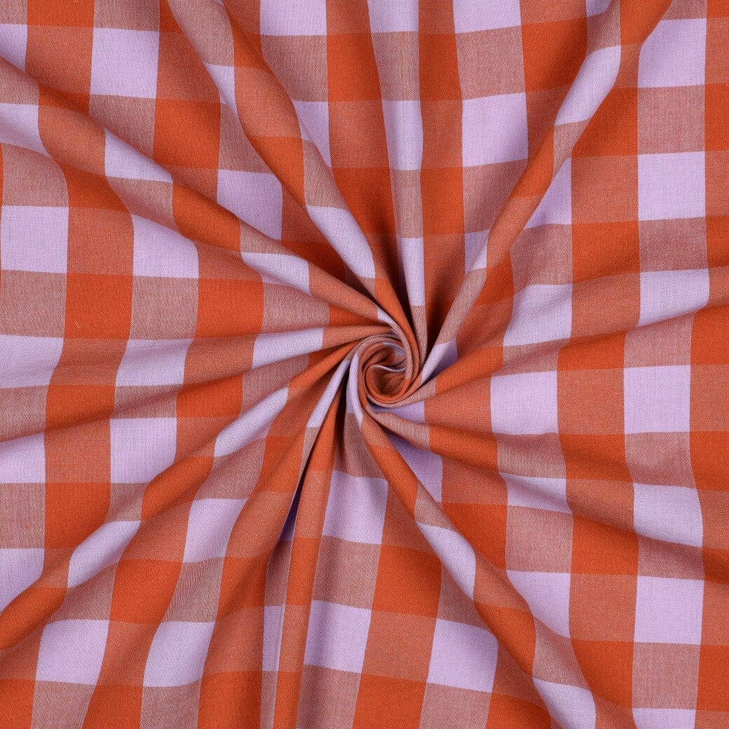 Baumwolle garngefärbt - Karos Lavendel / Orange Fadenwunsch 