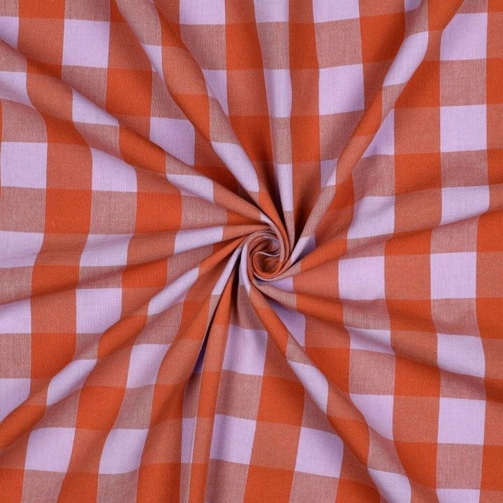 Baumwolle garngefärbt - Karos Lavendel / Orange Fadenwunsch 