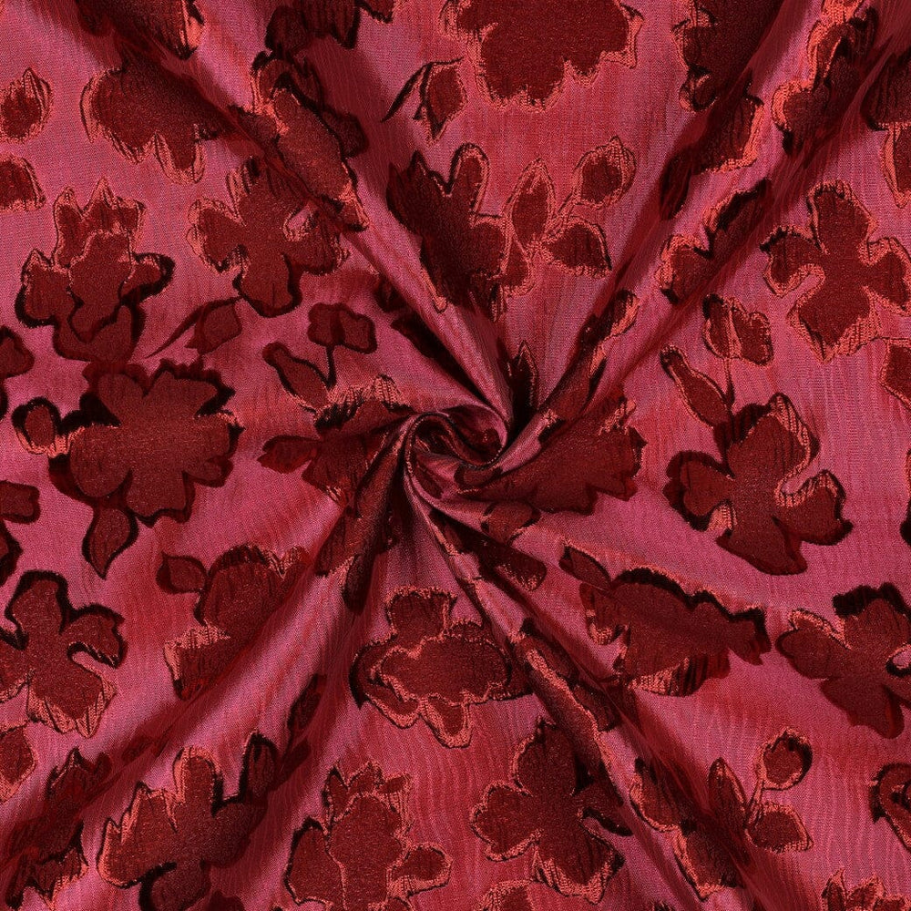 Jacquard Blumenstoff Rot Pink – Gewebter Strukturstoff mit Blüten Poppy 