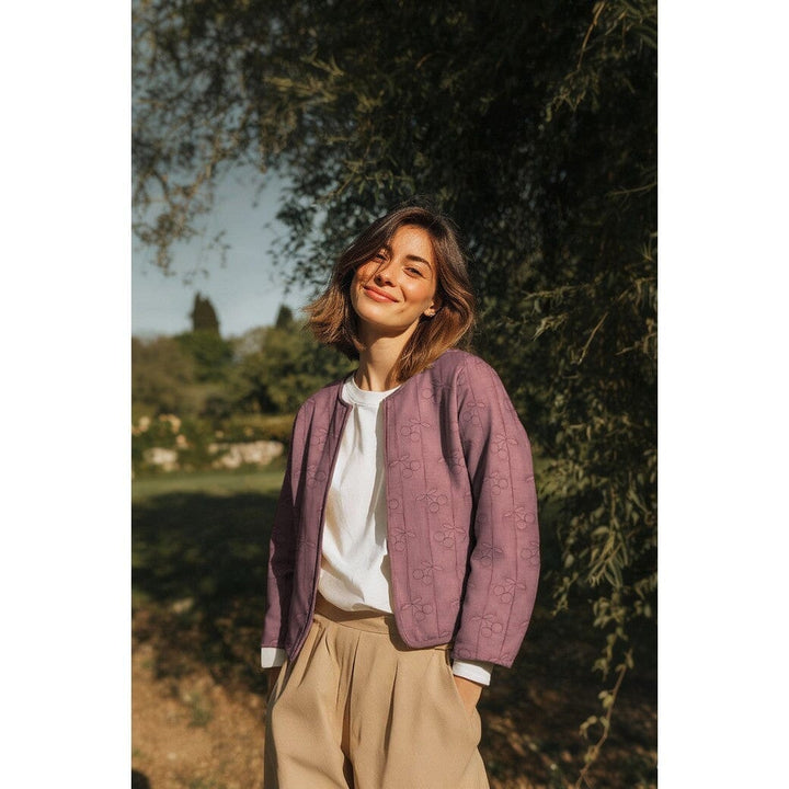 Steppstoff Musselin Kirschen Mauve Fadenwunsch 