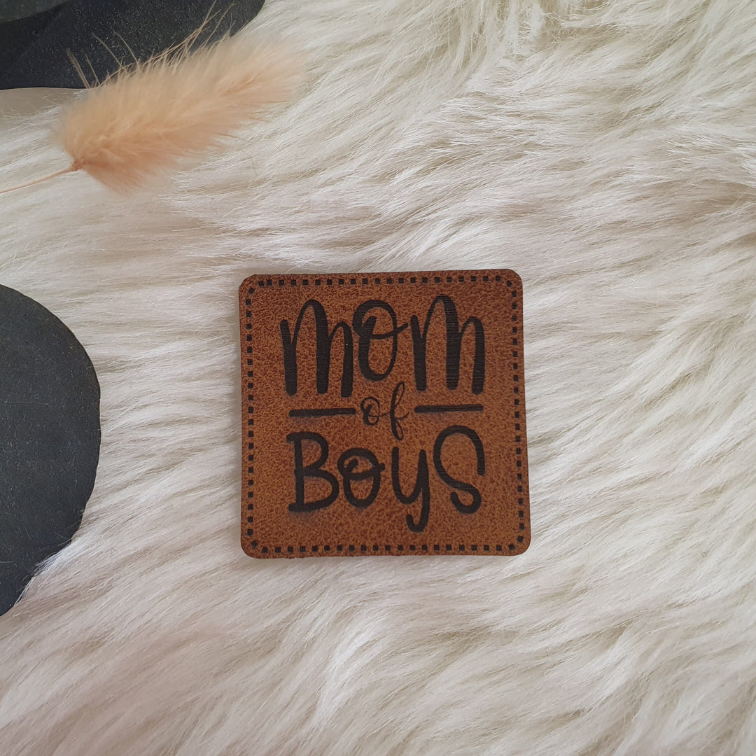 Lederlabel „Mom of Boys“ Braun Fadenwunsch 