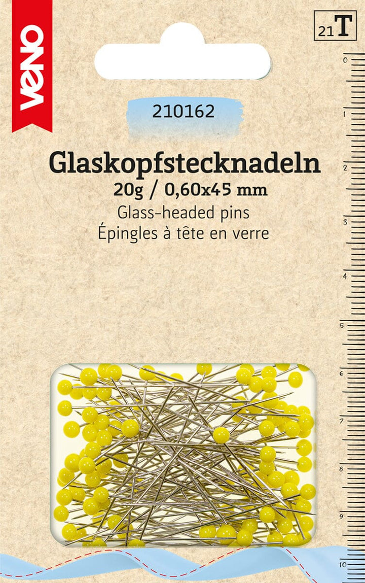 Veno Glaskopfstecknadeln Gelb – 45 mm | 20 g Fadenwunsch 