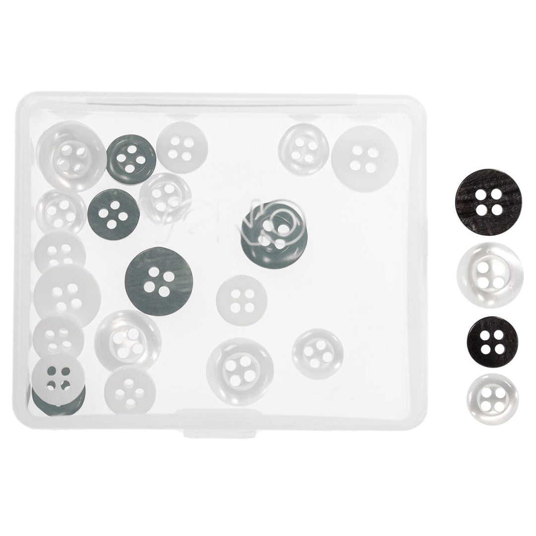 Veno Hemdenknöpfe Schwarz & Weiß – 24 Stück | 9 & 11 mm Fadenwunsch 