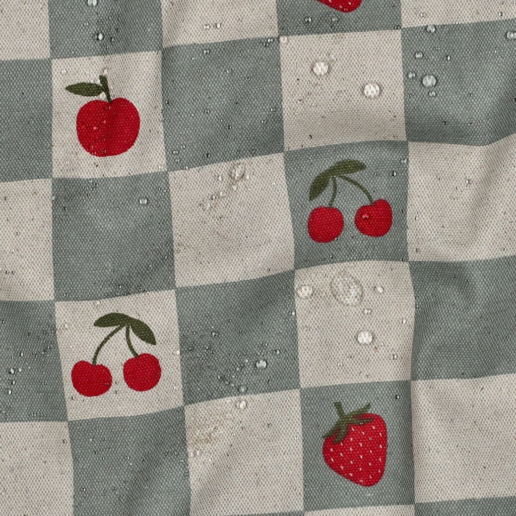 Beschichteter Canvas „Berry Check“ – Karostoff mit Erdbeeren & Kirschen Fadenwunsch 