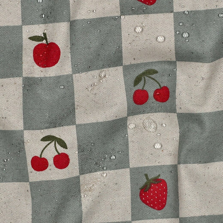 Beschichteter Canvas „Berry Check“ – Karostoff mit Erdbeeren & Kirschen Fadenwunsch 