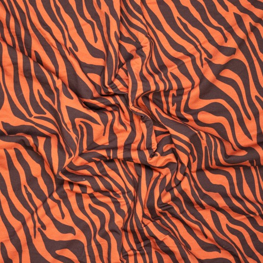 French Terry Zebra Wild Lines | Orange & Dunkelbraun