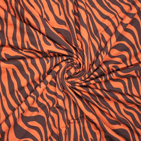 French Terry Zebra Wild Lines | Orange & Dunkelbraun