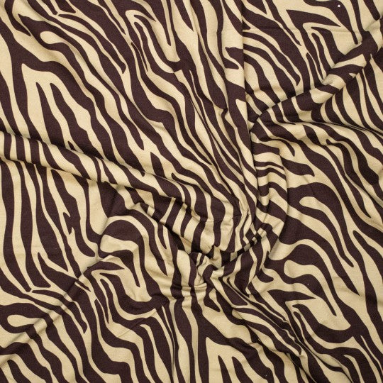 French Terry Zebra Wild Lines | Mahagoni & Natur
