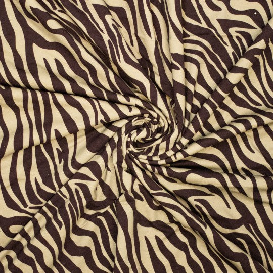 French Terry Zebra Wild Lines | Mahagoni & Natur