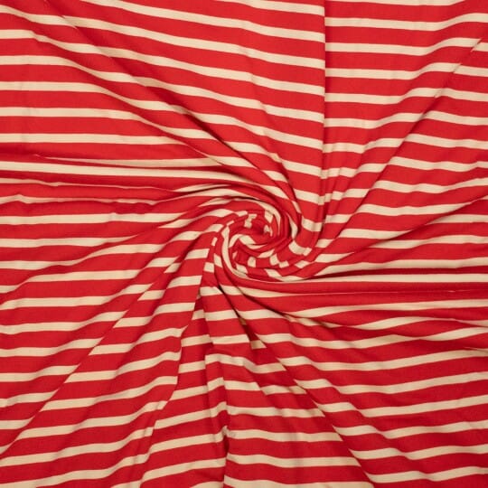 Jersey Streifen „Ilja“ – Rot & Creme Fadenwunsch 