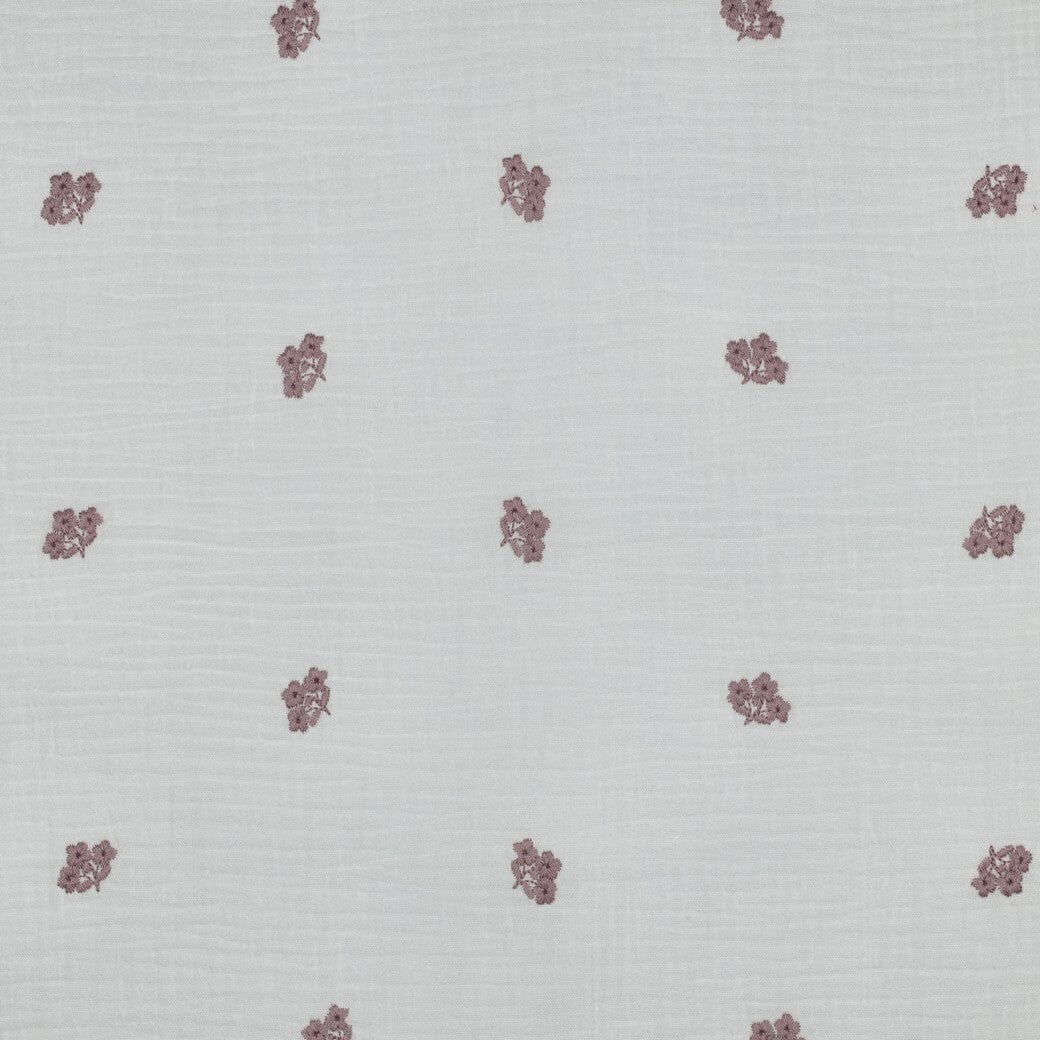 Bestickter Musselin - Blumen Weiß & Altrosa Fadenwunsch 