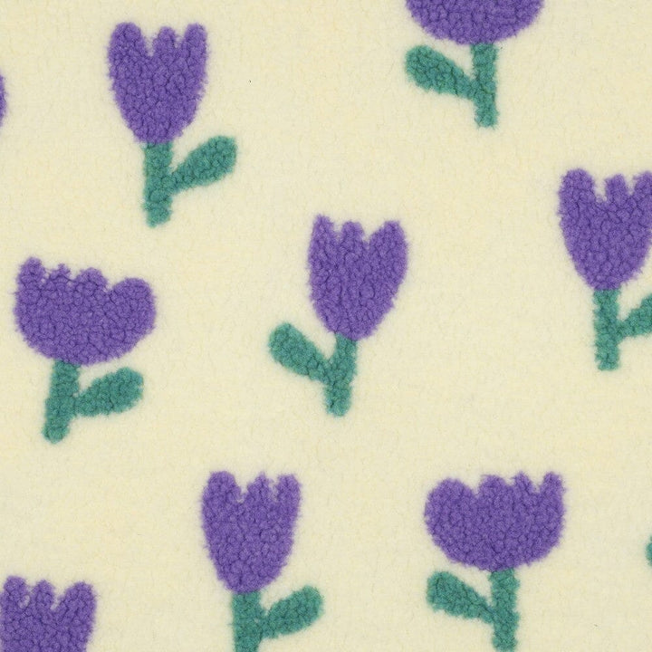 Teddystoff Jacquard - Blumen Naturweiß / Lila Fadenwunsch 