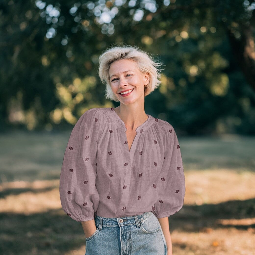 Bestickter Musselin - Blumen Mauve Fadenwunsch 