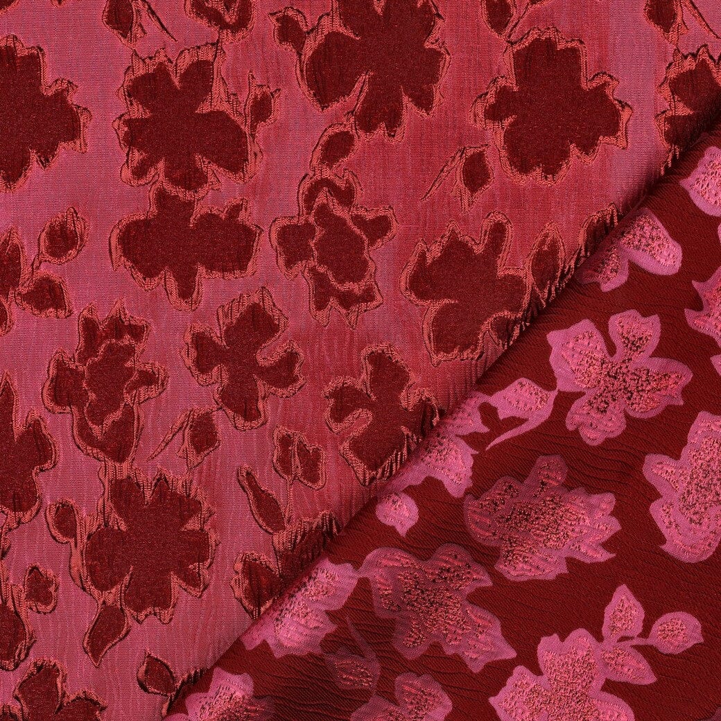 Jacquard Blumenstoff Rot Pink – Gewebter Strukturstoff mit Blüten Poppy 