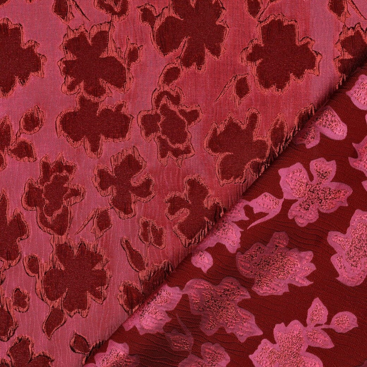 Jacquard Blumenstoff Rot Pink – Gewebter Strukturstoff mit Blüten Poppy 